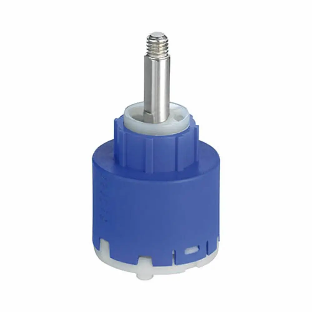 Kludi Ersatzteil, blaue Kartusche mit einem zentralen Stift. Das Produkt ist für Sanitäranwendungen konzipiert und dient als Mechanismus für Temperatur- oder Wasserdruckregelung.